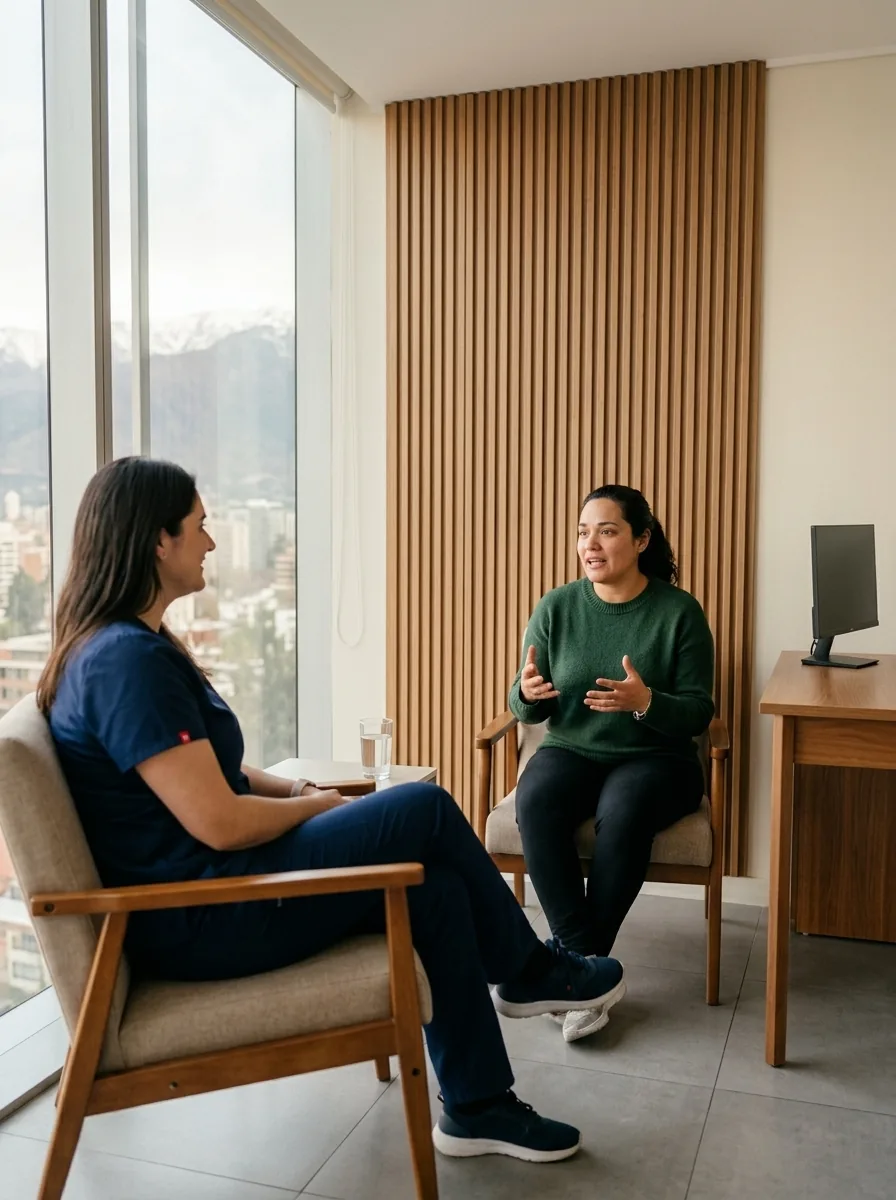 Una psicóloga del equipo conversa con una paciente en la consulta de Spark, sentadas frente a frente junto al ventanal